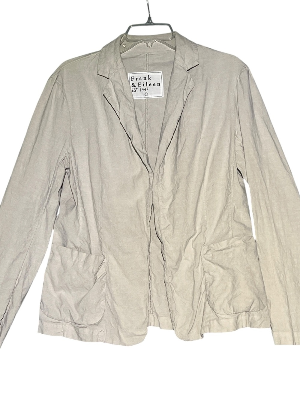 FRANK & EILEEN Dublin Blazer Open Front Jacket Linen Cotton Flax Cream Size L - Picture 5 of 13